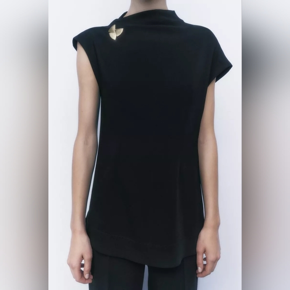New Zara Gold Button Draped Top - 8513/521 - Picture 6 of 12